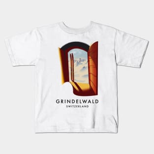 Grindelwald Switzerland ski poster. Kids T-Shirt